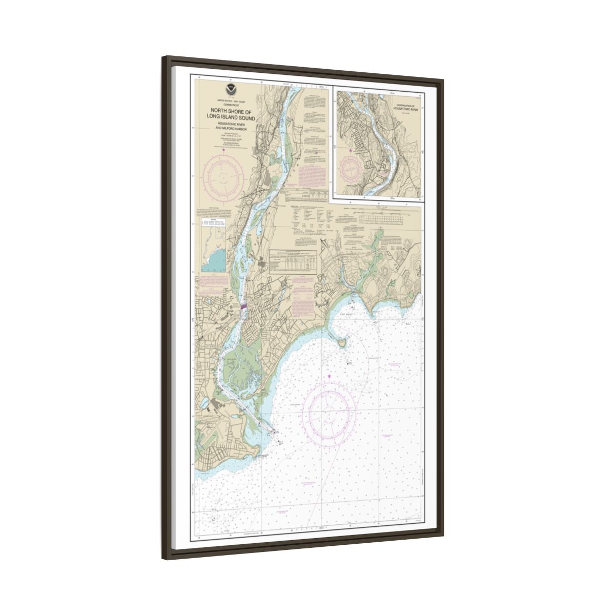 Chart 12370 North Shore of Long Island Sound Housatonic River and Milford Harbor - NOAA Nautical Chart Floating Frame Canvas | 20" x 30" | 24" x 36" | 32" x 48" - Espresso side