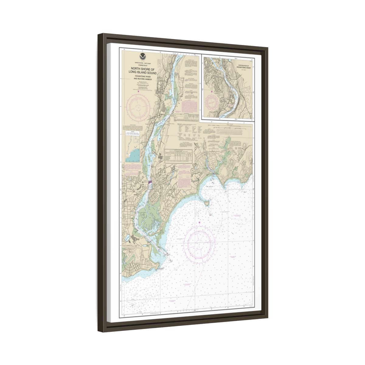 Chart 12370 North Shore of Long Island Sound Housatonic River and Milford Harbor - NOAA Nautical Chart Floating Frame Canvas | 20" x 30" | 24" x 36" | 32" x 48" - Espresso side