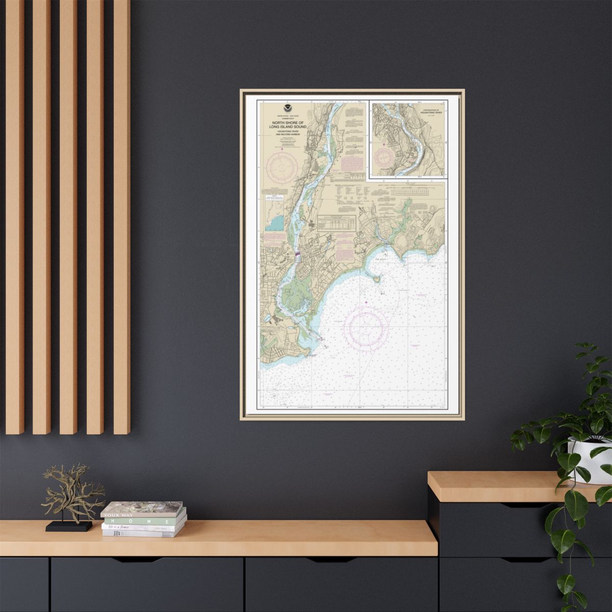 Chart 12370 North Shore of Long Island Sound Housatonic River and Milford Harbor - NOAA Nautical Chart Floating Frame Canvas | 20" x 30" | 24" x 36" | 32" x 48" - Natural context-2
