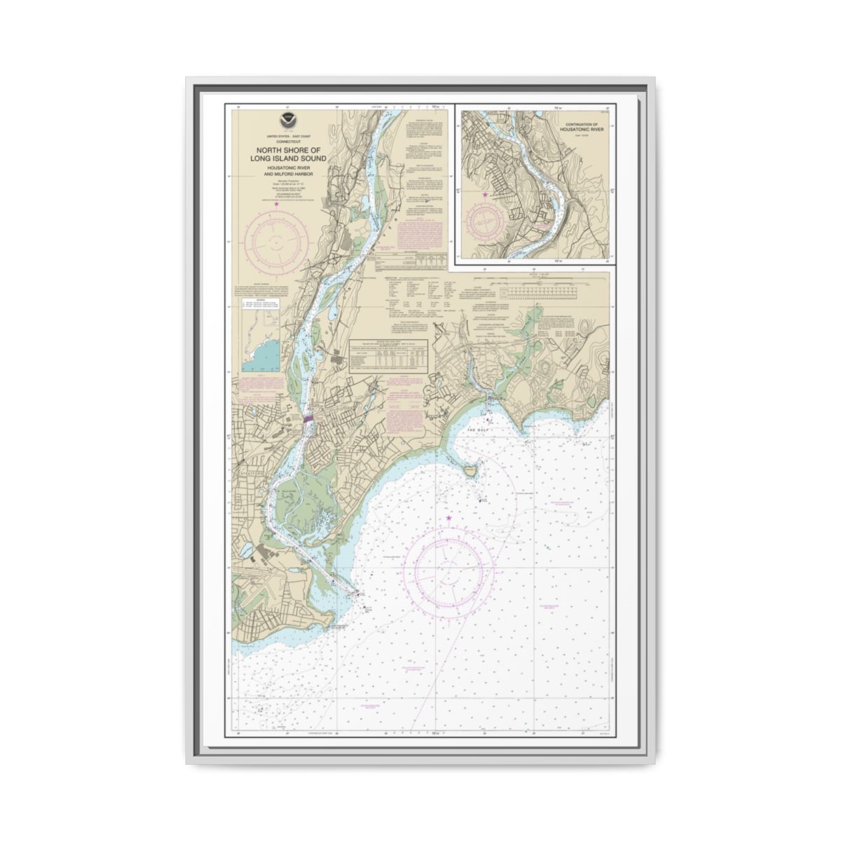 Chart 12370 North Shore of Long Island Sound Housatonic River and Milford Harbor - NOAA Nautical Chart Floating Frame Canvas | 20" x 30" | 24" x 36" | 32" x 48" - White front
