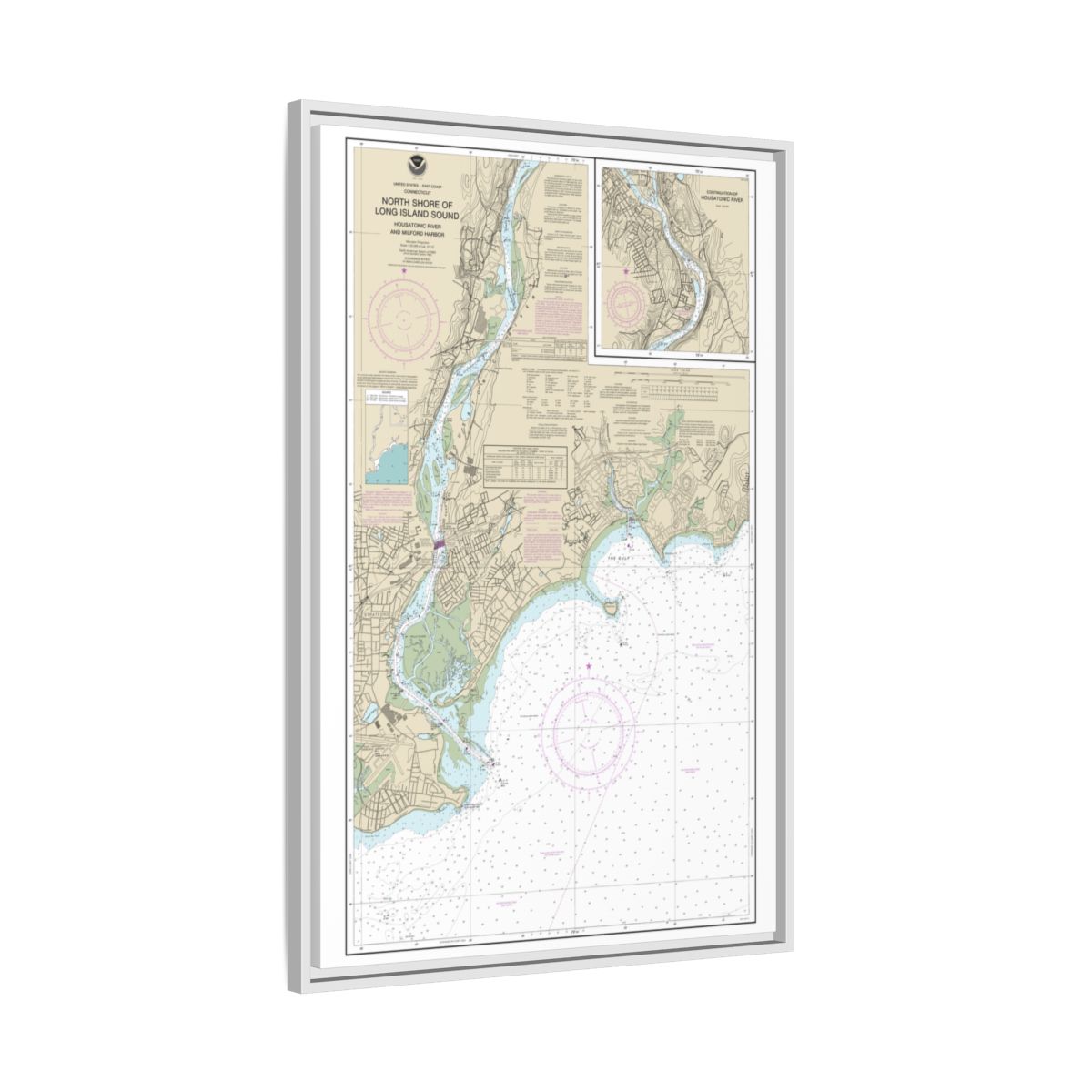 Chart 12370 North Shore of Long Island Sound Housatonic River and Milford Harbor - NOAA Nautical Chart Floating Frame Canvas | 20" x 30" | 24" x 36" | 32" x 48" - White side