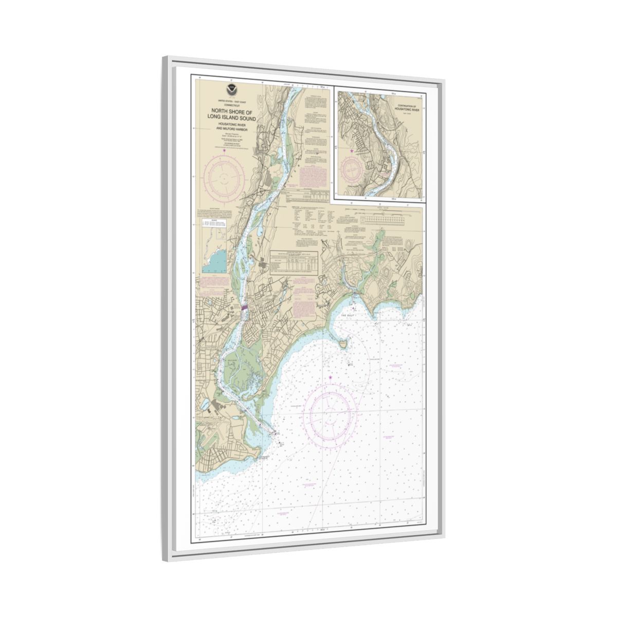 Chart 12370 North Shore of Long Island Sound Housatonic River and Milford Harbor - NOAA Nautical Chart Floating Frame Canvas | 20" x 30" | 24" x 36" | 32" x 48" - White side