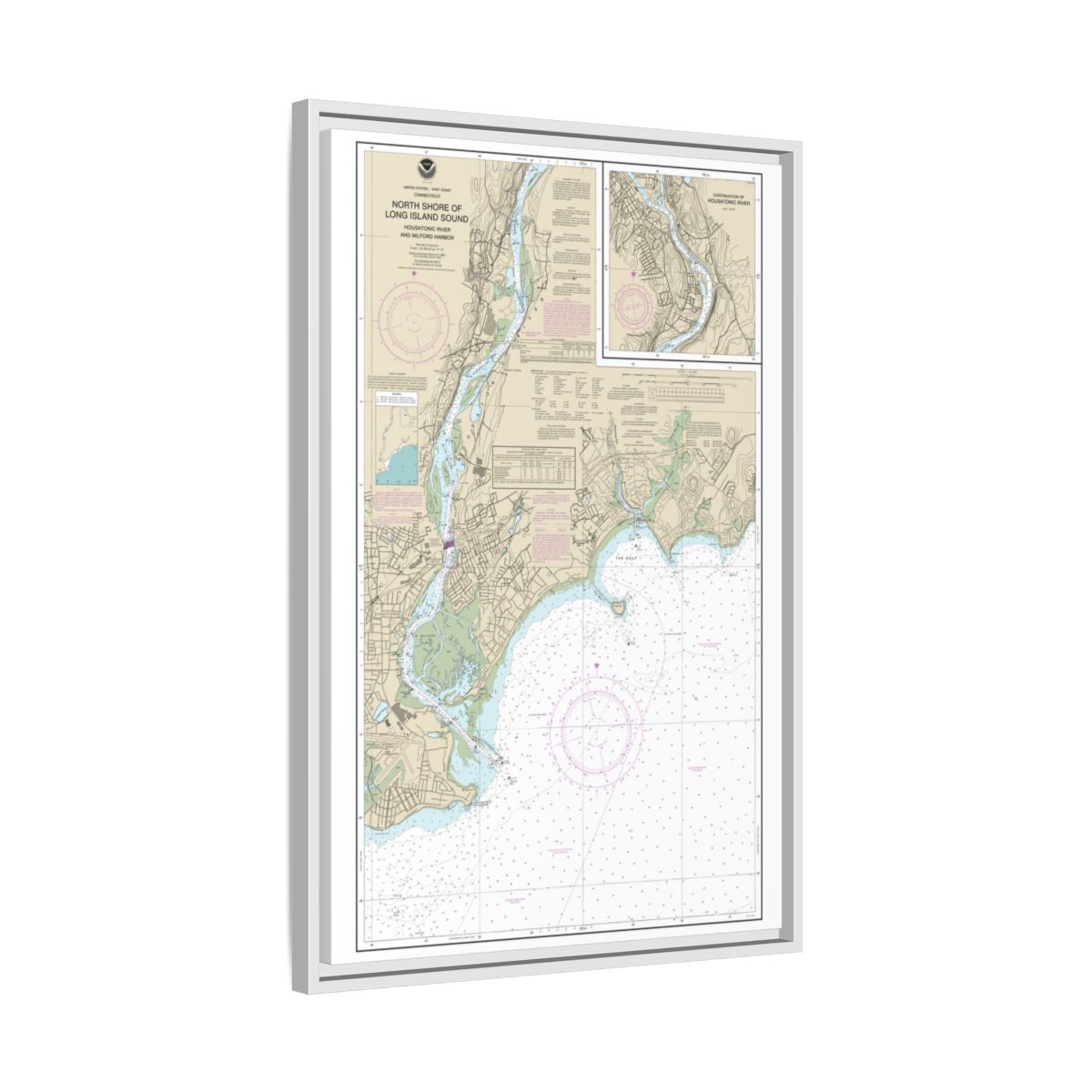 Chart 12370 North Shore of Long Island Sound Housatonic River and Milford Harbor - NOAA Nautical Chart Floating Frame Canvas | 20" x 30" | 24" x 36" | 32" x 48" - White side