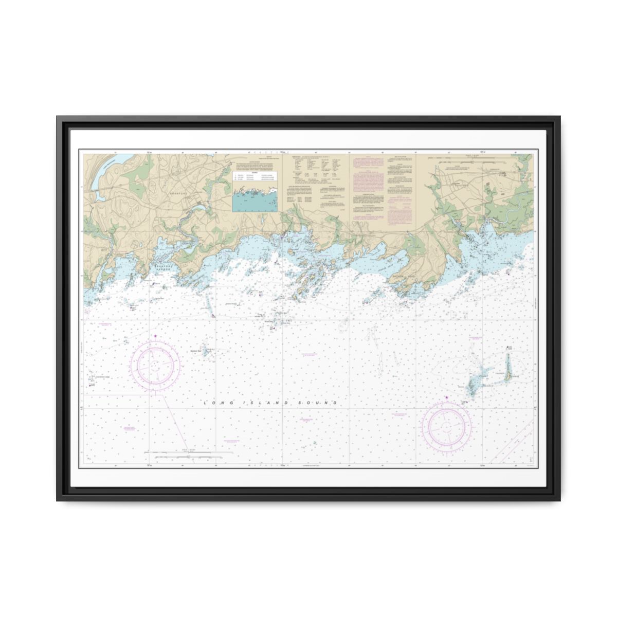 Chart 12373 North Shore of Long Island Sound Guilford Harbor to Farm River - NOAA Nautical Chart Floating Frame Canvas | 32" x 24" | 40" x 30" - Black front
