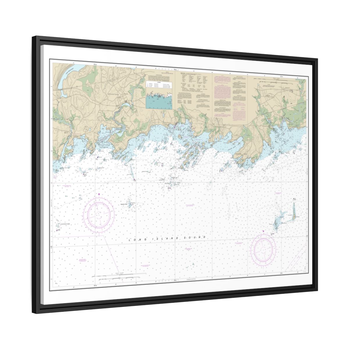Chart 12373 North Shore of Long Island Sound Guilford Harbor to Farm River - NOAA Nautical Chart Floating Frame Canvas | 32" x 24" | 40" x 30" - Black side