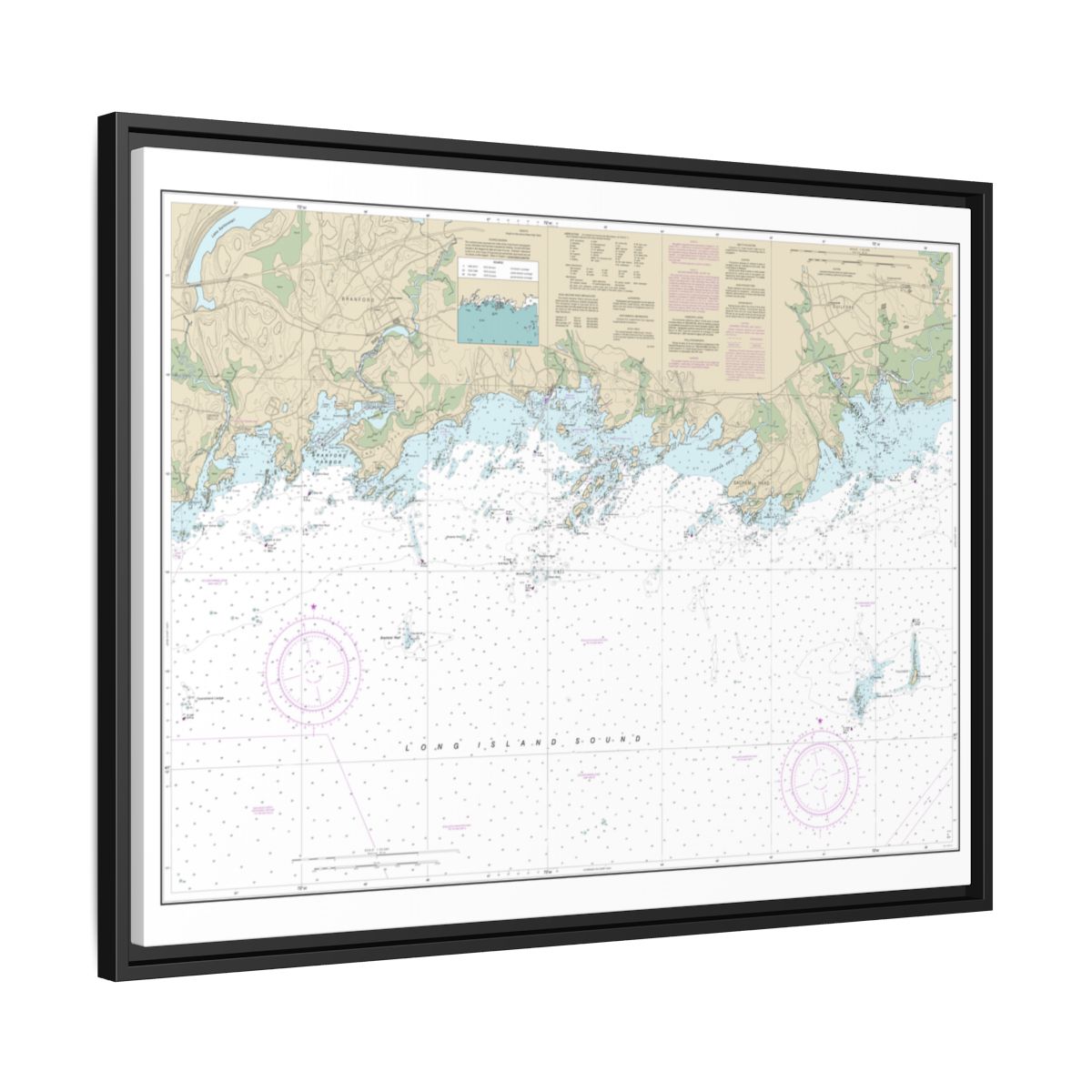 Chart 12373 North Shore of Long Island Sound Guilford Harbor to Farm River - NOAA Nautical Chart Floating Frame Canvas | 32" x 24" | 40" x 30" - Black side