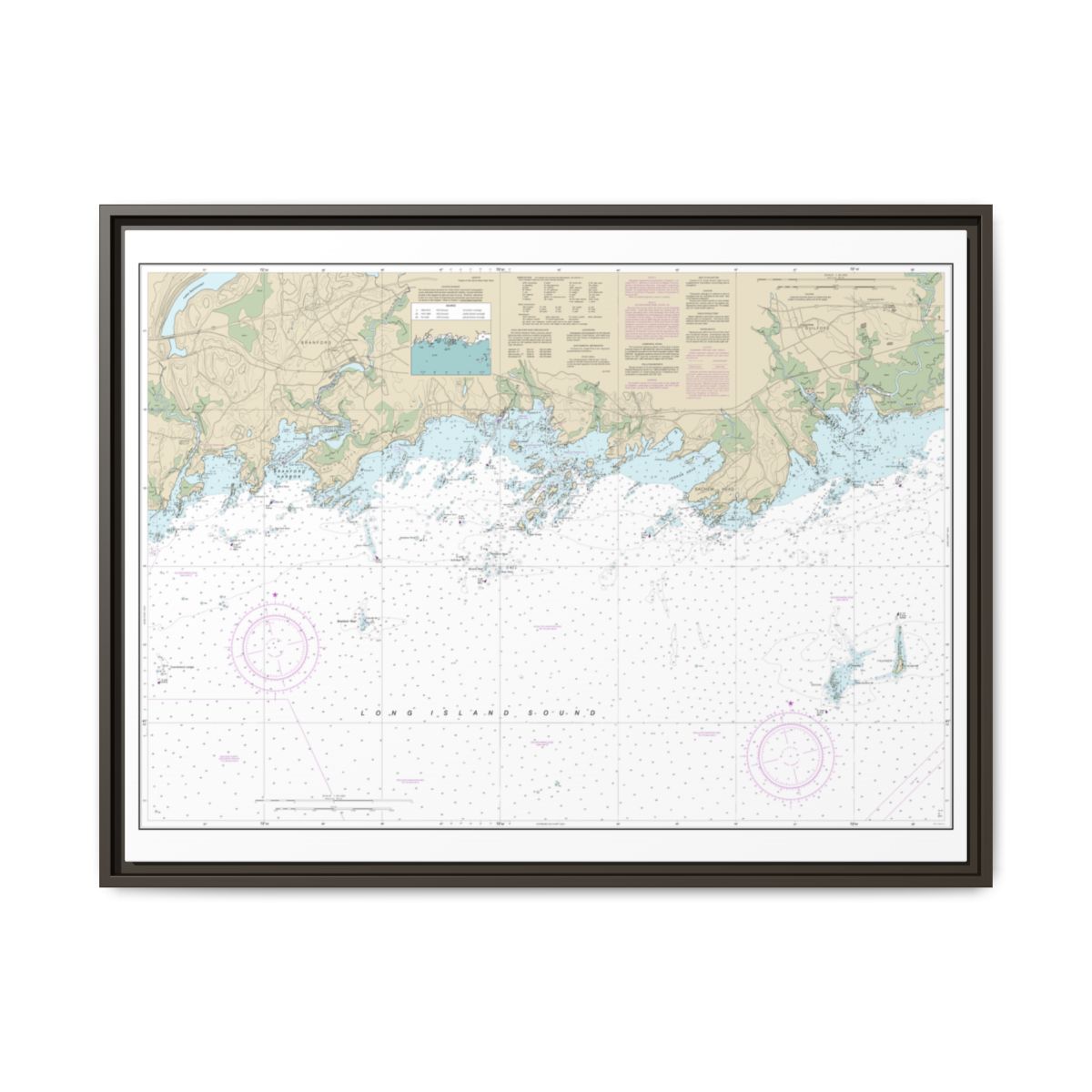 Chart 12373 North Shore of Long Island Sound Guilford Harbor to Farm River - NOAA Nautical Chart Floating Frame Canvas | 32" x 24" | 40" x 30" - Espresso front