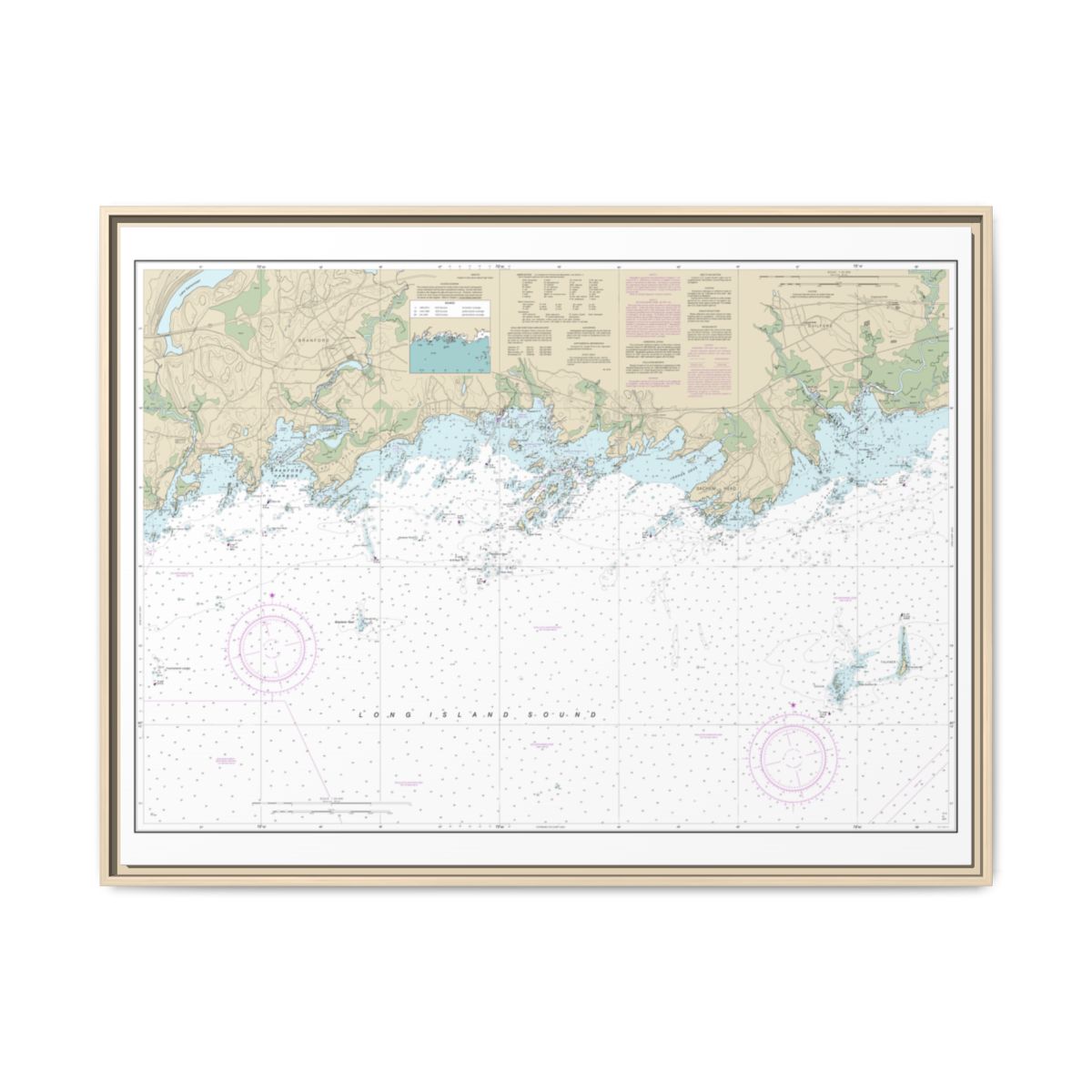 Chart 12373 North Shore of Long Island Sound Guilford Harbor to Farm River - NOAA Nautical Chart Floating Frame Canvas | 32" x 24" | 40" x 30" - Natural front