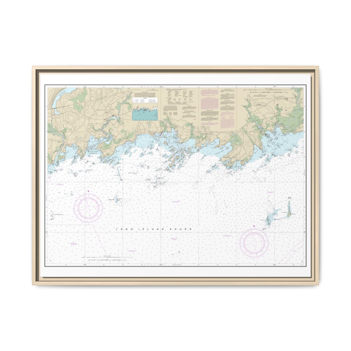 Chart 12373 North Shore of Long Island Sound Guilford Harbor to Farm River - NOAA Nautical Chart Floating Frame Canvas | 32" x 24" | 40" x 30" - Natural front