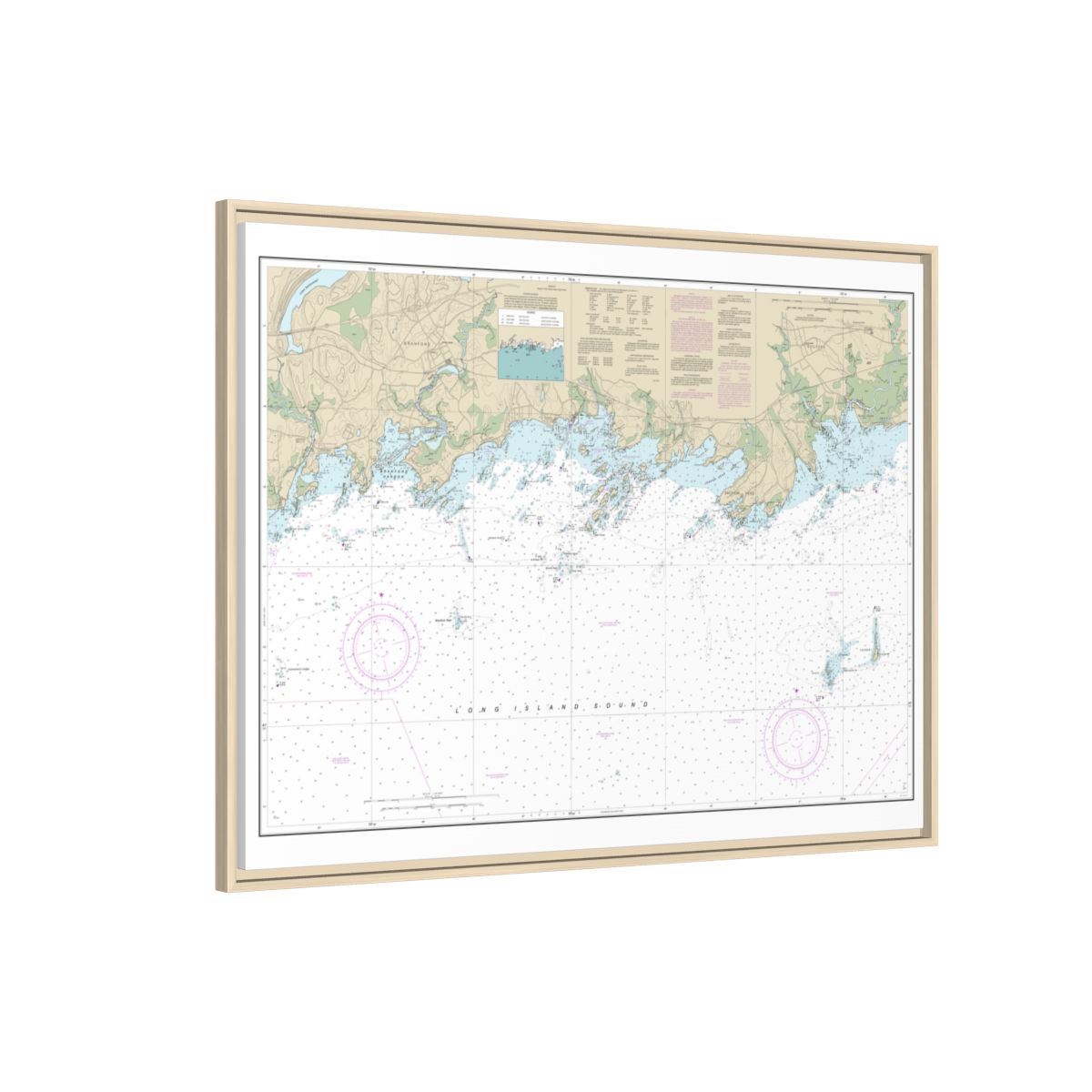 Chart 12373 North Shore of Long Island Sound Guilford Harbor to Farm River - NOAA Nautical Chart Floating Frame Canvas | 32" x 24" | 40" x 30" - Natural side