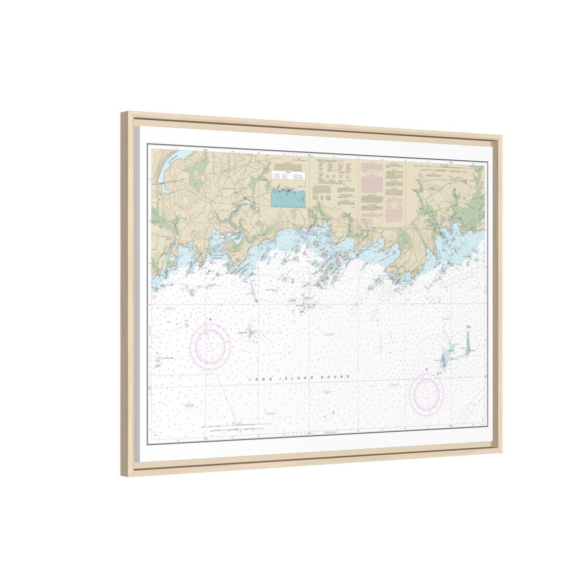 Chart 12373 North Shore of Long Island Sound Guilford Harbor to Farm River - NOAA Nautical Chart Floating Frame Canvas | 32" x 24" | 40" x 30" - Natural side