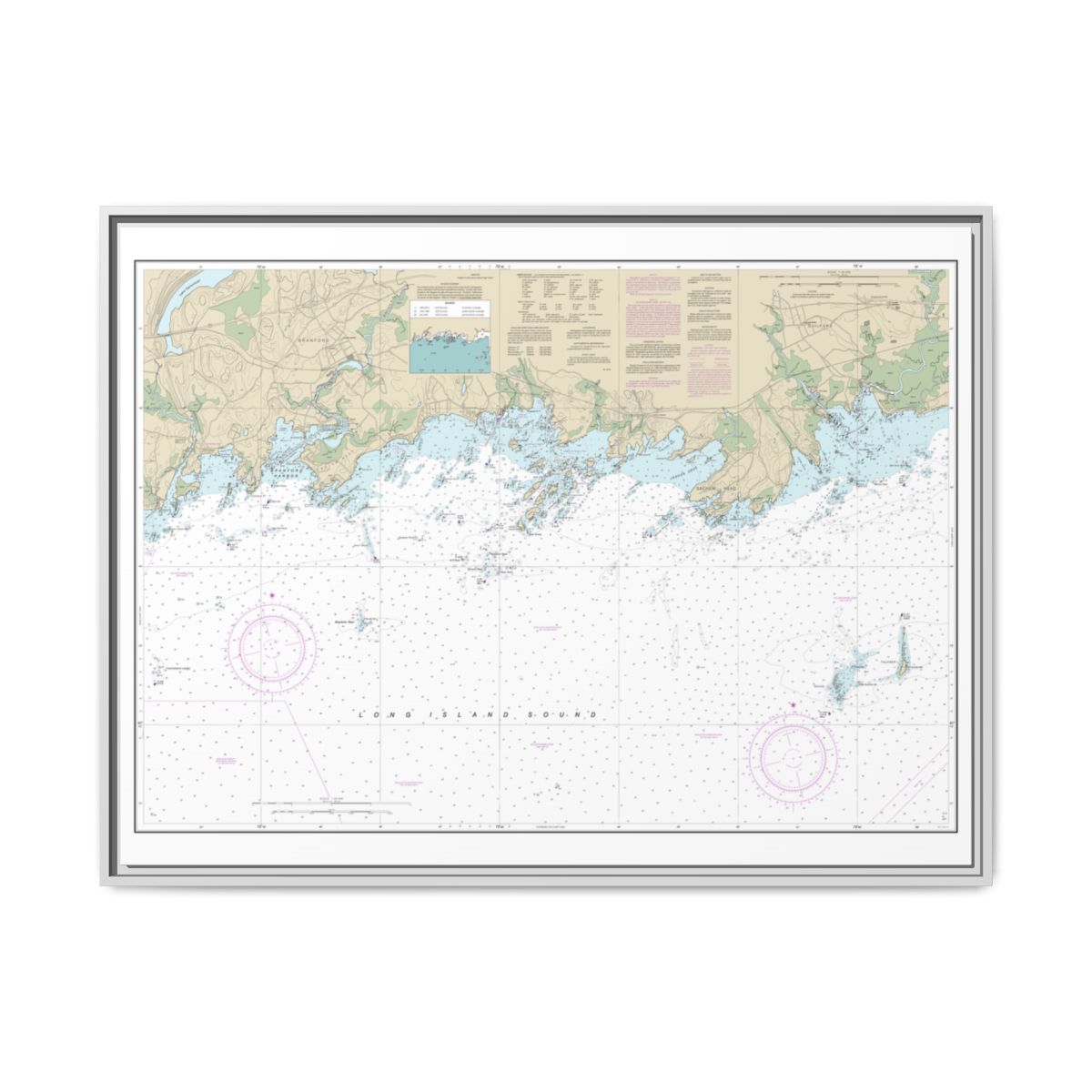 Chart 12373 North Shore of Long Island Sound Guilford Harbor to Farm River - NOAA Nautical Chart Floating Frame Canvas | 32" x 24" | 40" x 30" - White front