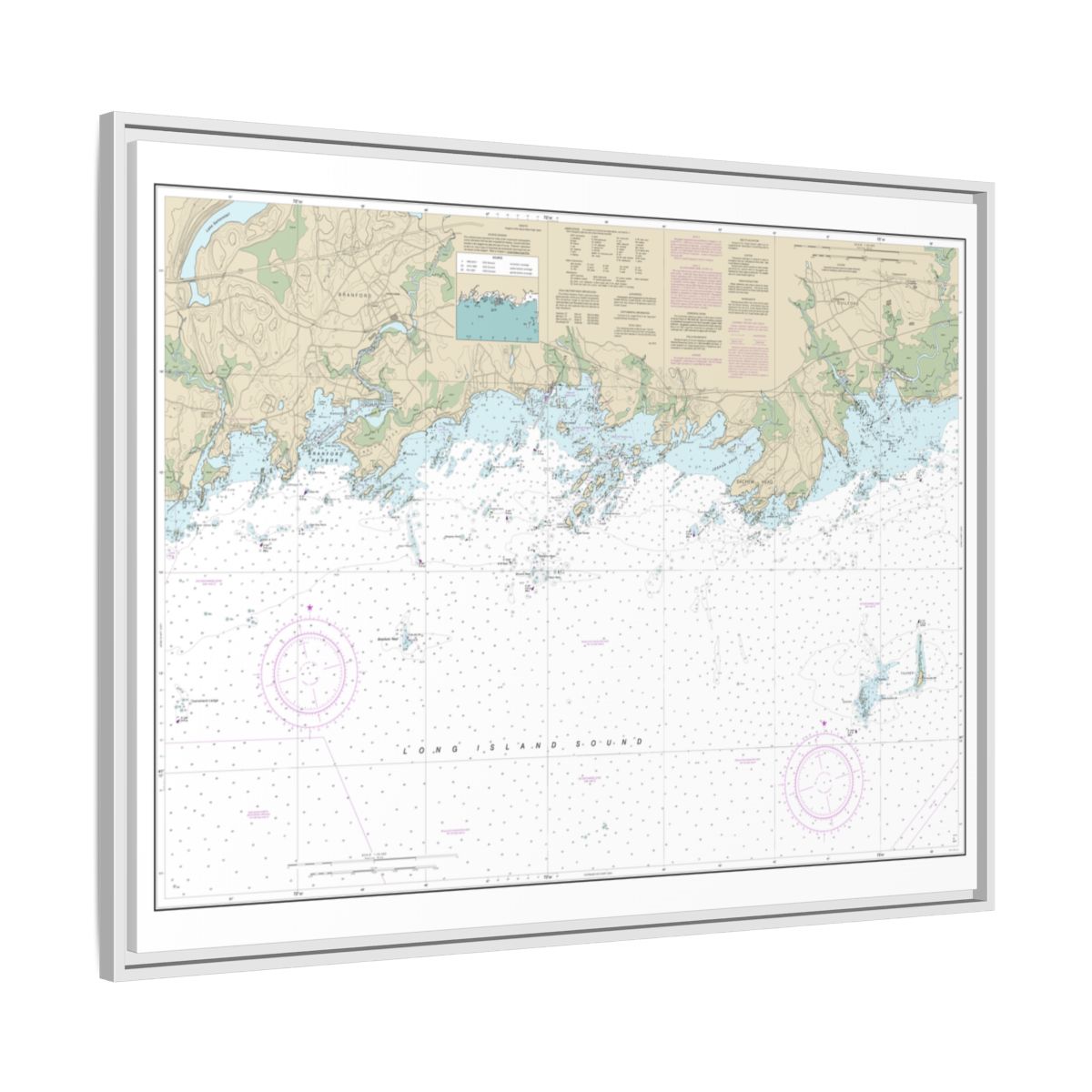 Chart 12373 North Shore of Long Island Sound Guilford Harbor to Farm River - NOAA Nautical Chart Floating Frame Canvas | 32" x 24" | 40" x 30" - White side