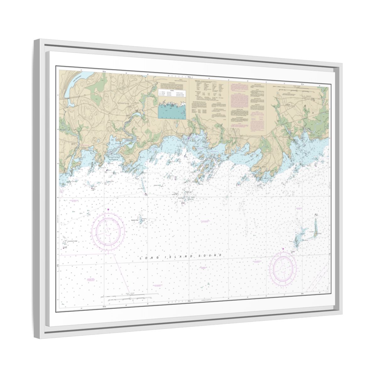 Chart 12373 North Shore of Long Island Sound Guilford Harbor to Farm River - NOAA Nautical Chart Floating Frame Canvas | 32" x 24" | 40" x 30" - White side