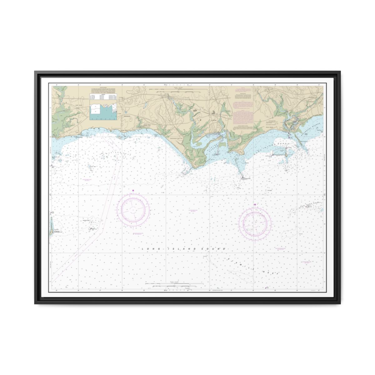 Chart 12374 North Shore of Long Island Sound Duck Island to Madison Reef - NOAA Nautical Chart Floating Frame Canvas | 32" x 24" | 40" x 30" - Black front