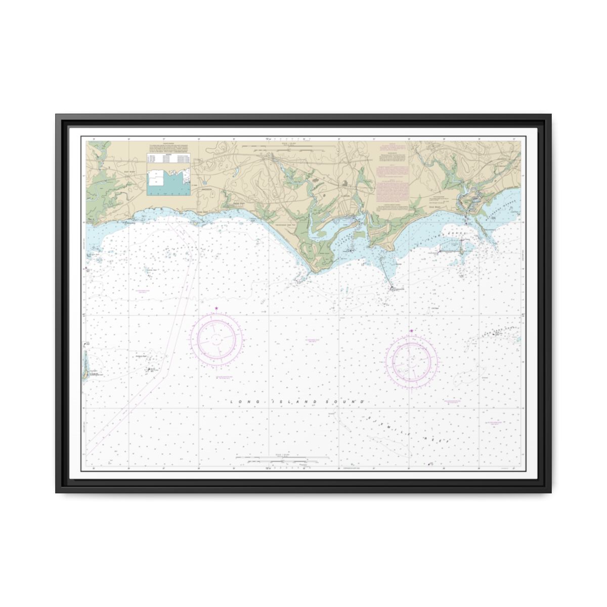 Chart 12374 North Shore of Long Island Sound Duck Island to Madison Reef - NOAA Nautical Chart Floating Frame Canvas | 32" x 24" | 40" x 30" - Black front