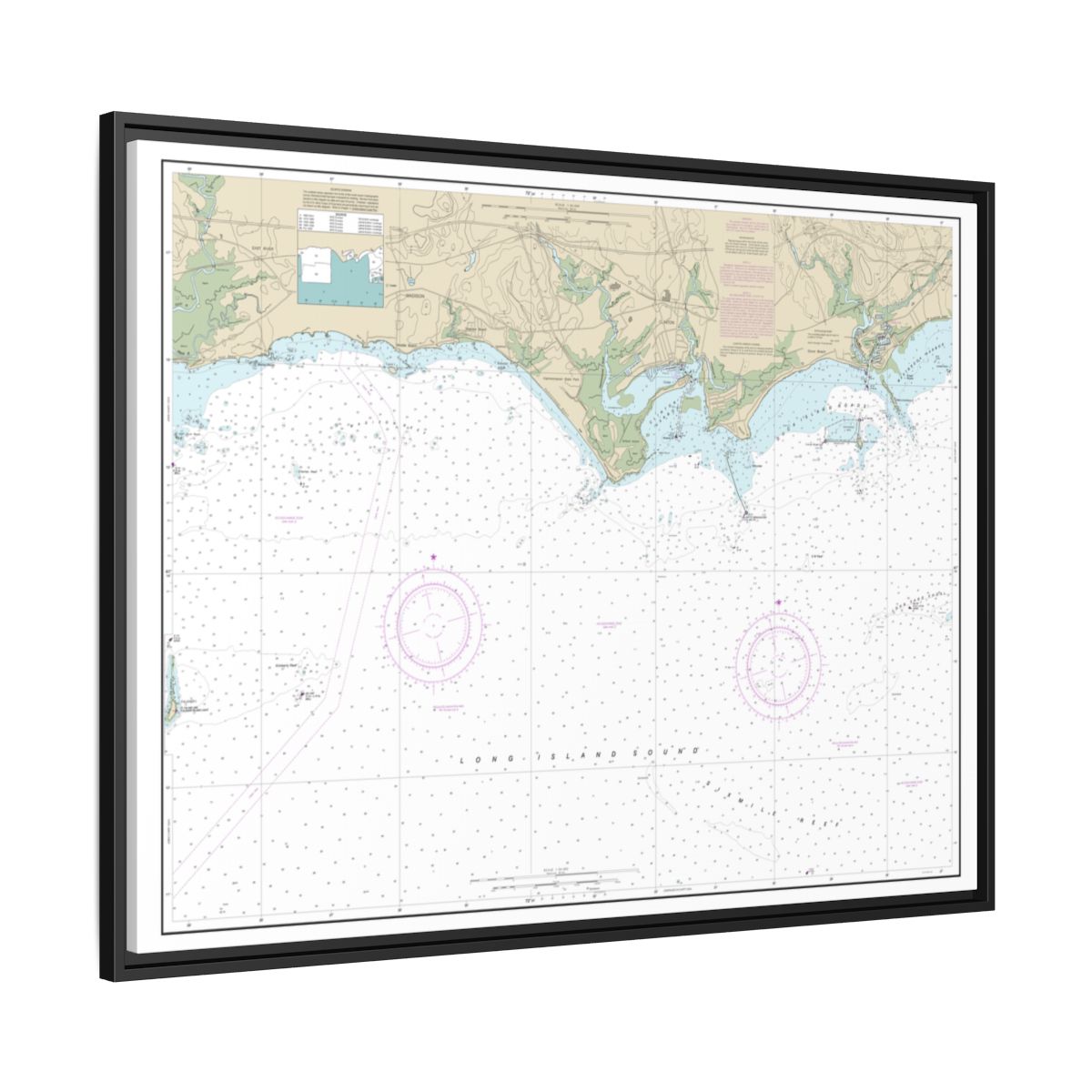 Chart 12374 North Shore of Long Island Sound Duck Island to Madison Reef - NOAA Nautical Chart Floating Frame Canvas | 32" x 24" | 40" x 30" - Black side