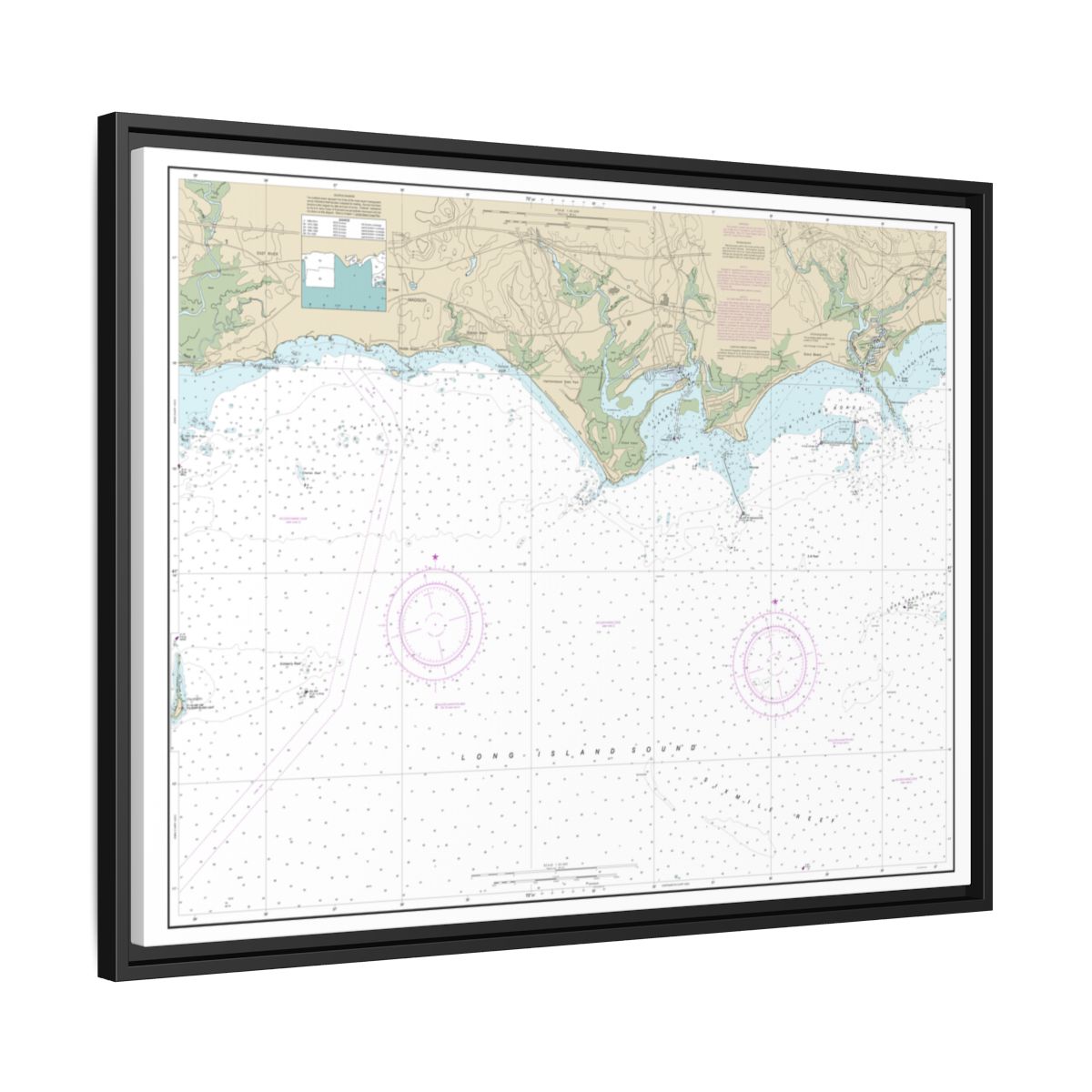 Chart 12374 North Shore of Long Island Sound Duck Island to Madison Reef - NOAA Nautical Chart Floating Frame Canvas | 32" x 24" | 40" x 30" - Black side