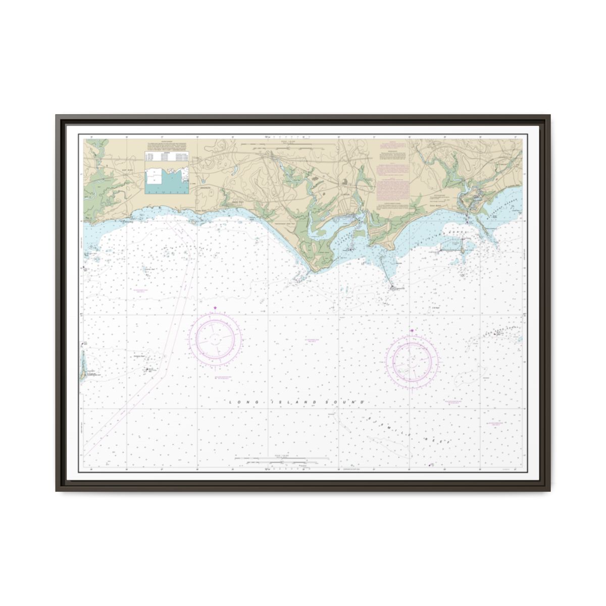 Chart 12374 North Shore of Long Island Sound Duck Island to Madison Reef - NOAA Nautical Chart Floating Frame Canvas | 32" x 24" | 40" x 30" - Espresso front