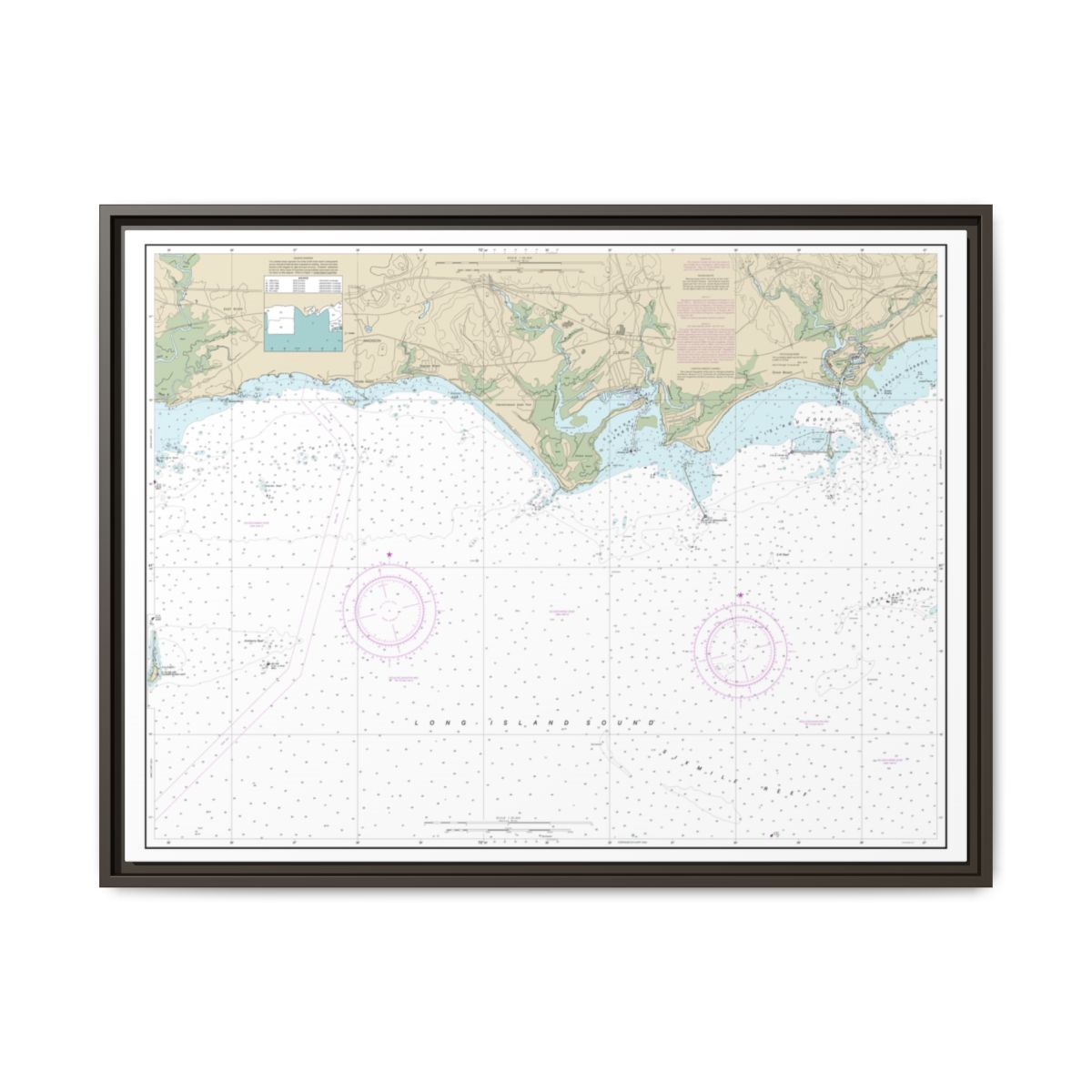 Chart 12374 North Shore of Long Island Sound Duck Island to Madison Reef - NOAA Nautical Chart Floating Frame Canvas | 32" x 24" | 40" x 30" - Espresso front