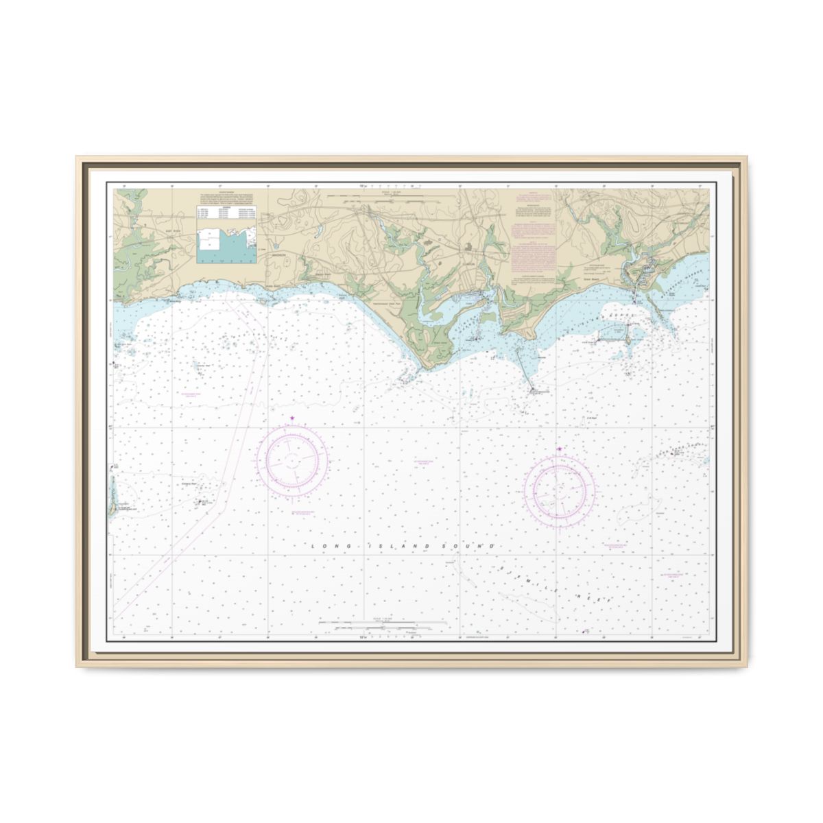 Chart 12374 North Shore of Long Island Sound Duck Island to Madison Reef - NOAA Nautical Chart Floating Frame Canvas | 32" x 24" | 40" x 30" - Natural front