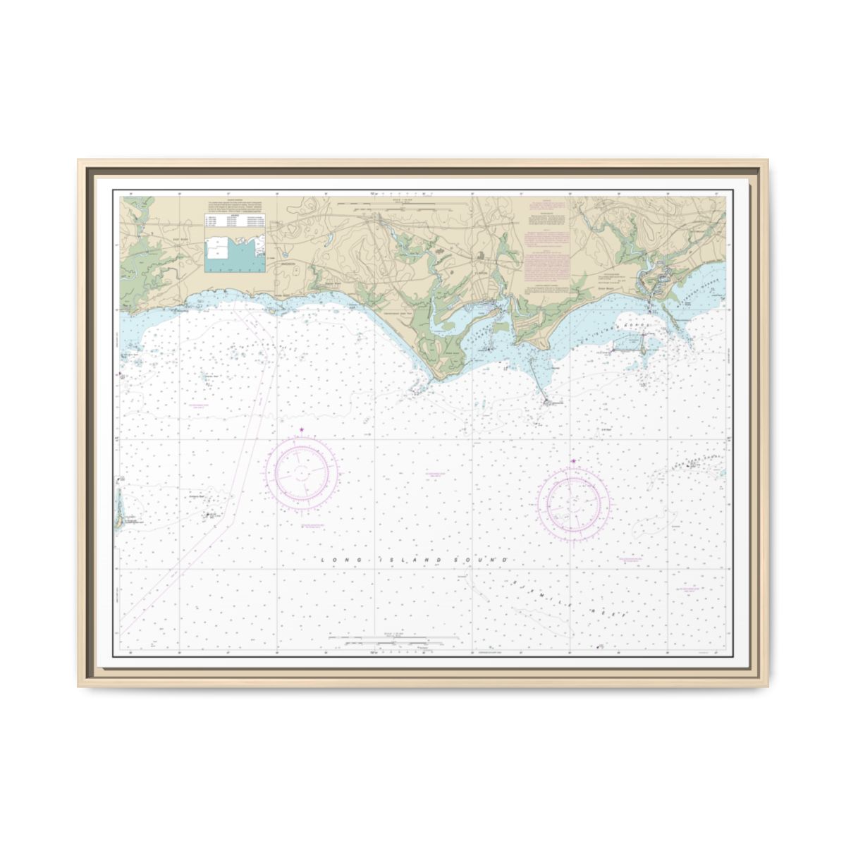 Chart 12374 North Shore of Long Island Sound Duck Island to Madison Reef - NOAA Nautical Chart Floating Frame Canvas | 32" x 24" | 40" x 30" - Natural front