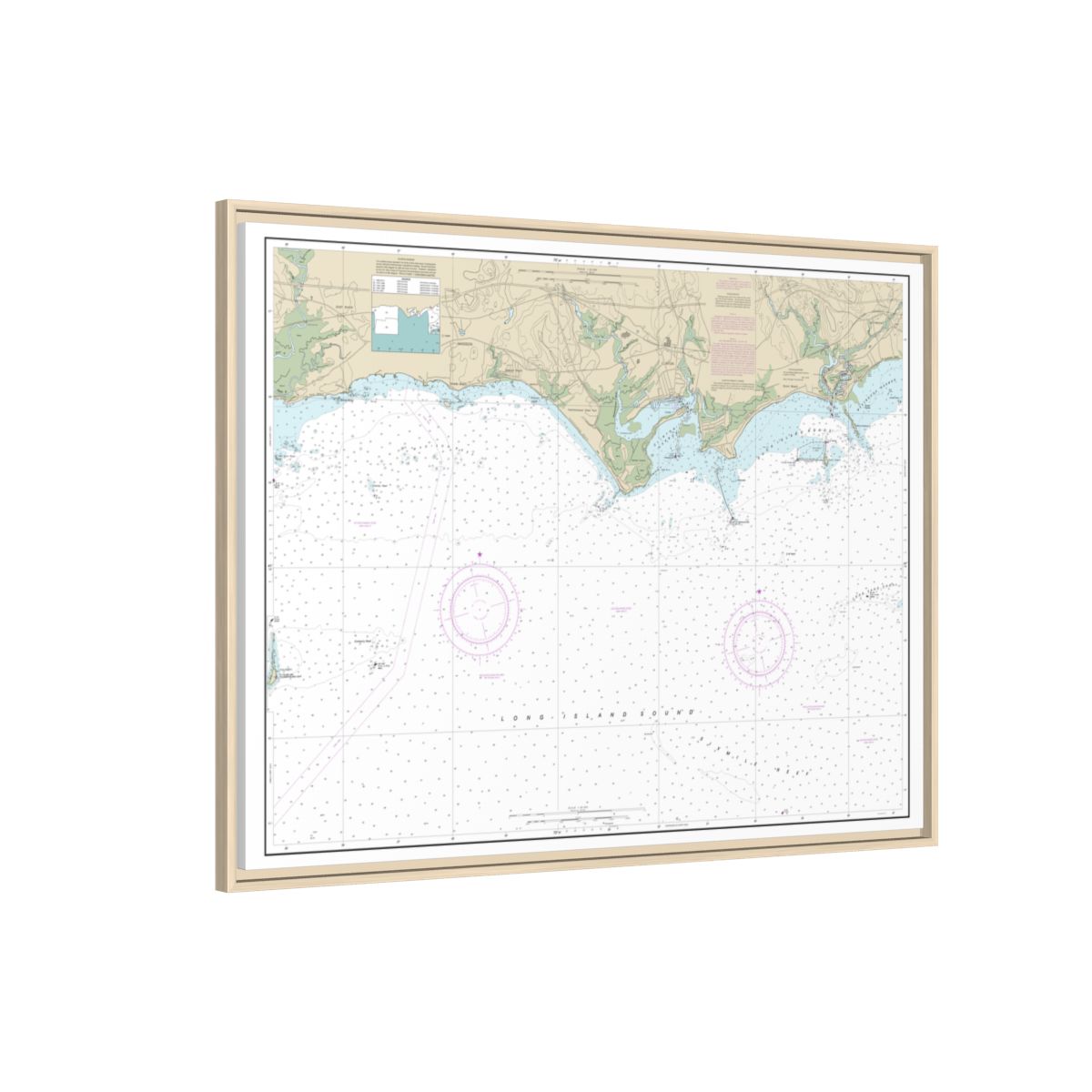 Chart 12374 North Shore of Long Island Sound Duck Island to Madison Reef - NOAA Nautical Chart Floating Frame Canvas | 32" x 24" | 40" x 30" - Natural side