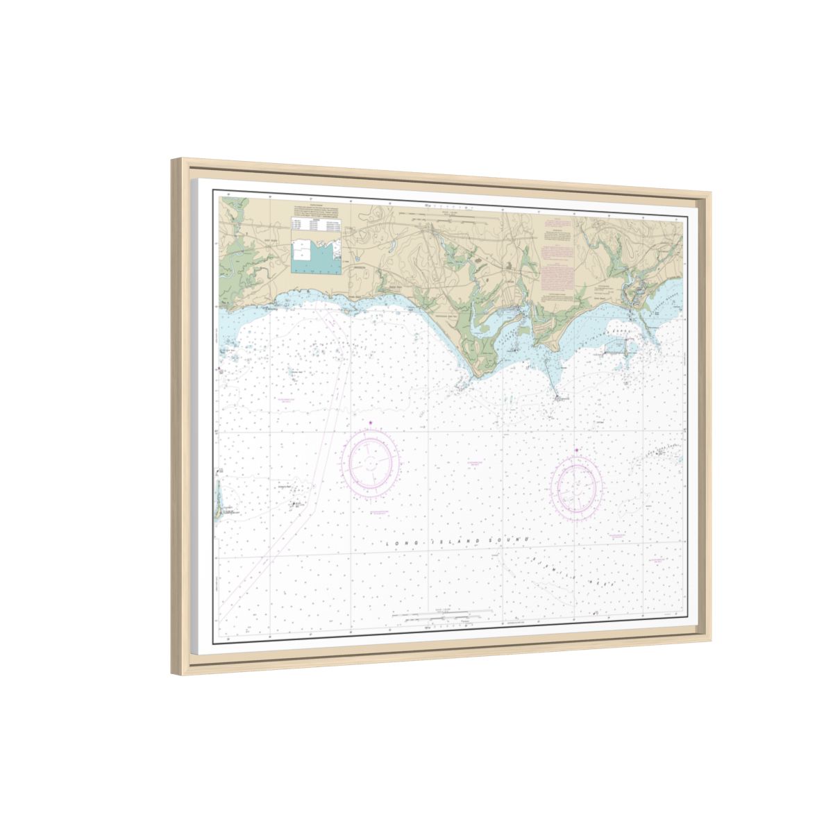 Chart 12374 North Shore of Long Island Sound Duck Island to Madison Reef - NOAA Nautical Chart Floating Frame Canvas | 32" x 24" | 40" x 30" - Natural side