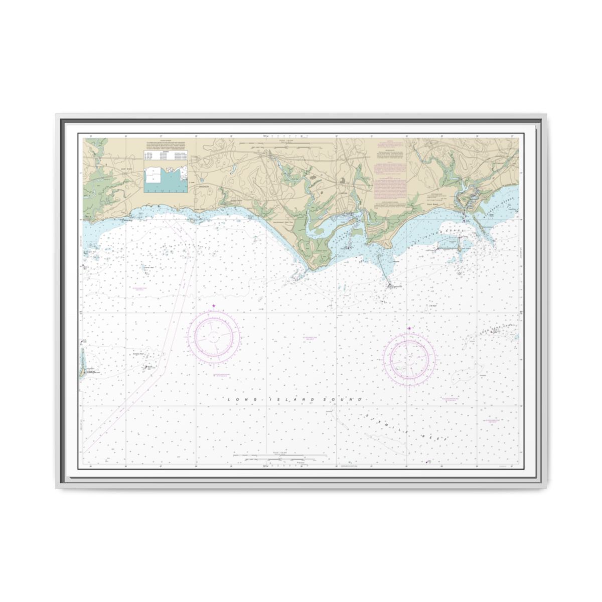 Chart 12374 North Shore of Long Island Sound Duck Island to Madison Reef - NOAA Nautical Chart Floating Frame Canvas | 32" x 24" | 40" x 30" - White front