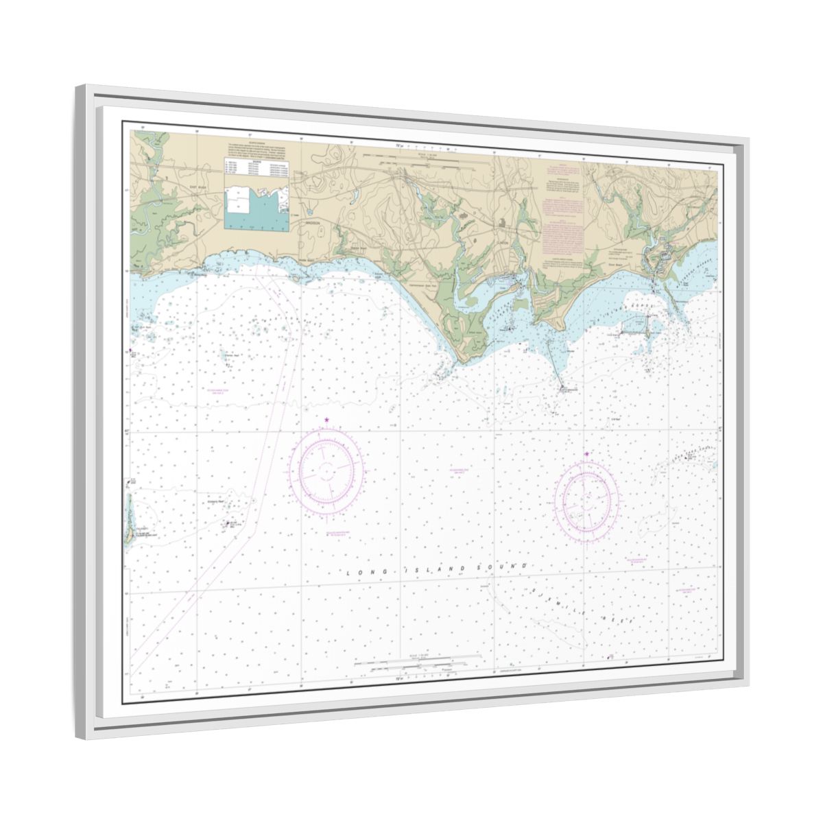 Chart 12374 North Shore of Long Island Sound Duck Island to Madison Reef - NOAA Nautical Chart Floating Frame Canvas | 32" x 24" | 40" x 30" - White side