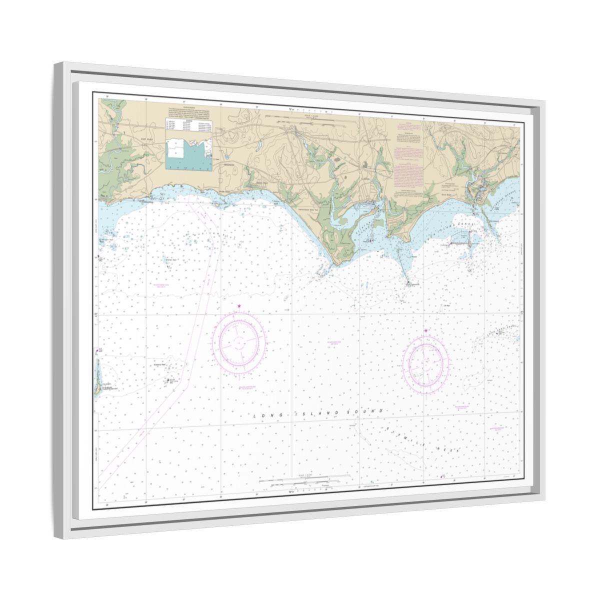 Chart 12374 North Shore of Long Island Sound Duck Island to Madison Reef - NOAA Nautical Chart Floating Frame Canvas | 32" x 24" | 40" x 30" - White side