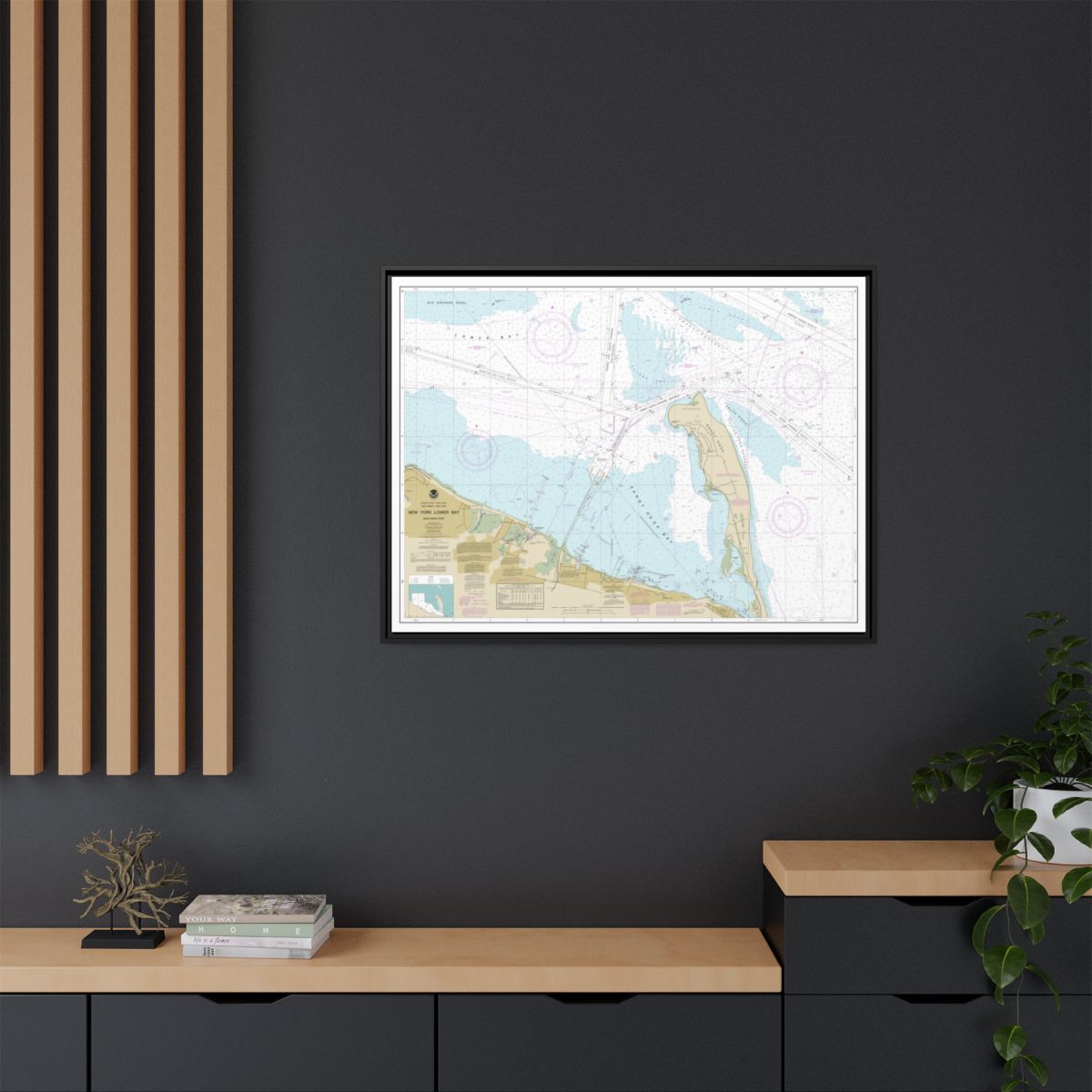 Chart 12401 New York Lower Bay Southern part - NOAA Nautical Chart Floating Frame Canvas | 32" x 24" | 40" x 30" - Black context-2