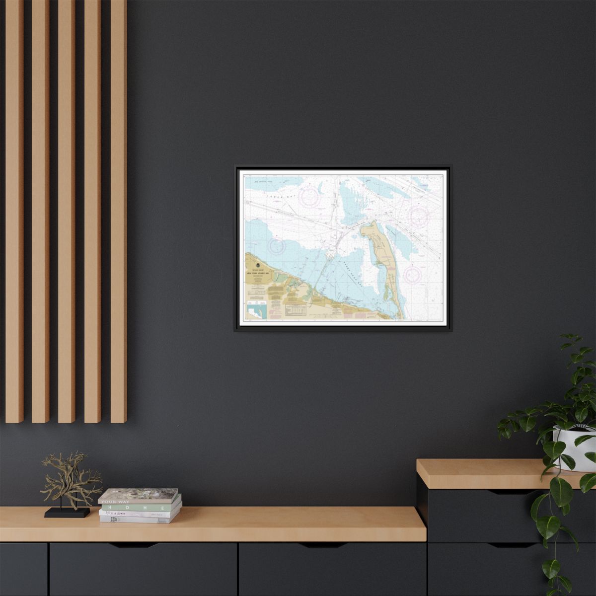 Chart 12401 New York Lower Bay Southern part - NOAA Nautical Chart Floating Frame Canvas | 32" x 24" | 40" x 30" - Black context-2