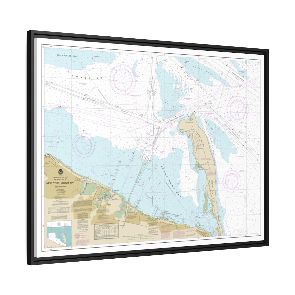 Chart 12401 New York Lower Bay Southern part - NOAA Nautical Chart Floating Frame Canvas | 32" x 24" | 40" x 30" - Black side