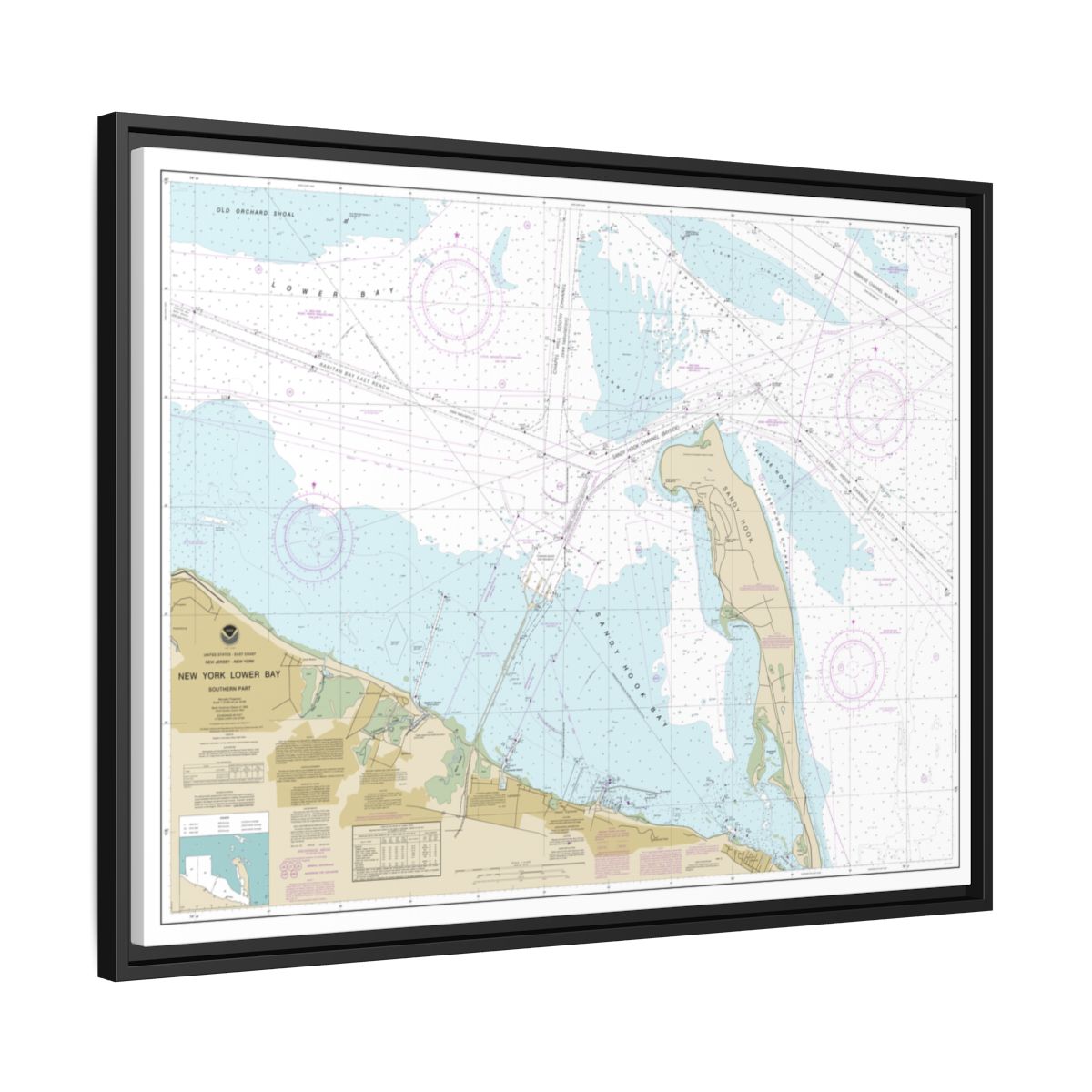 Chart 12401 New York Lower Bay Southern part - NOAA Nautical Chart Floating Frame Canvas | 32" x 24" | 40" x 30" - Black side