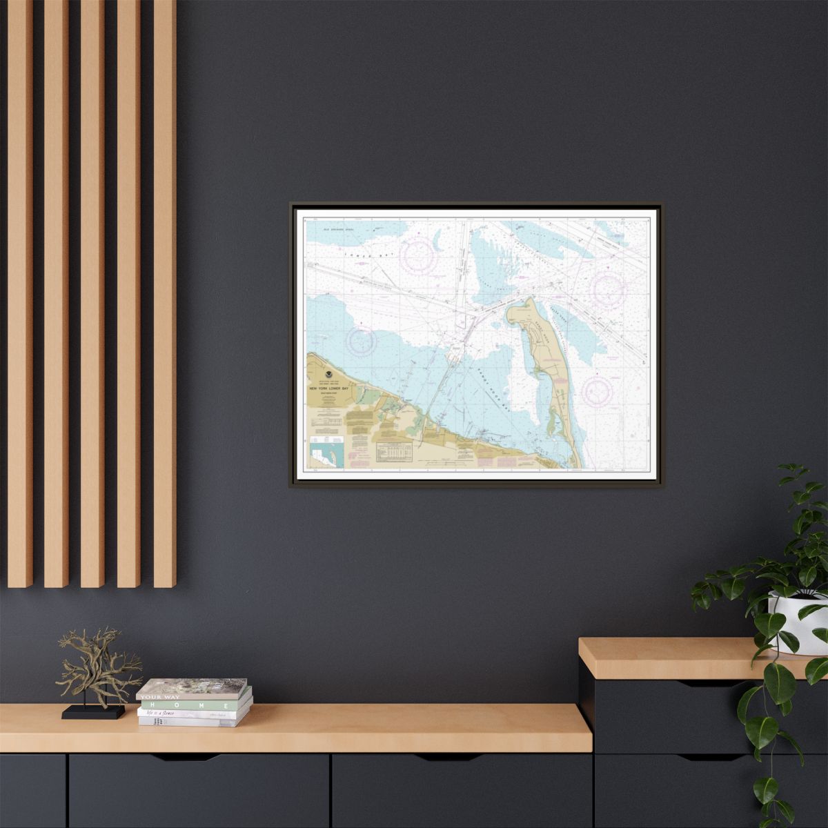 Chart 12401 New York Lower Bay Southern part - NOAA Nautical Chart Floating Frame Canvas | 32" x 24" | 40" x 30" - Espresso context-2