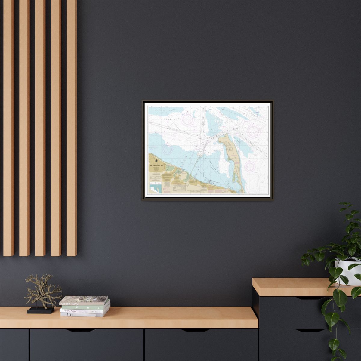 Chart 12401 New York Lower Bay Southern part - NOAA Nautical Chart Floating Frame Canvas | 32" x 24" | 40" x 30" - Espresso context-2