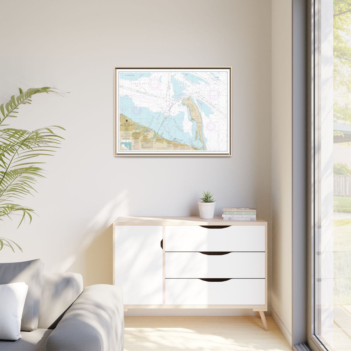Chart 12401 New York Lower Bay Southern part - NOAA Nautical Chart Floating Frame Canvas | 32" x 24" | 40" x 30" - Natural context-1