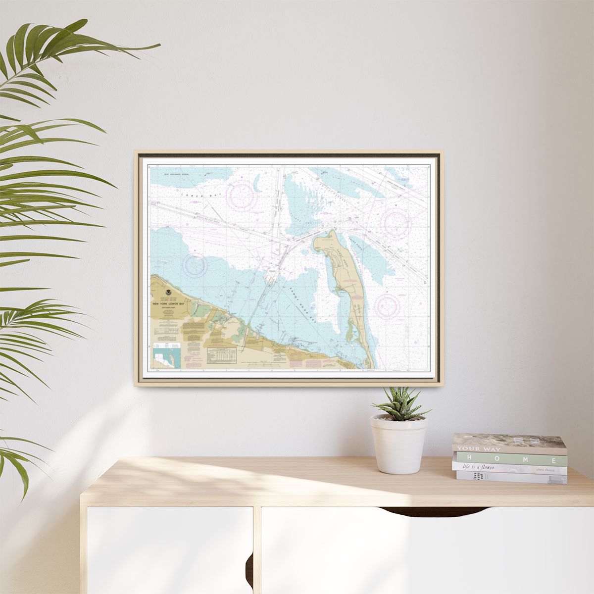 Chart 12401 New York Lower Bay Southern part - NOAA Nautical Chart Floating Frame Canvas | 32" x 24" | 40" x 30" - Natural context-1