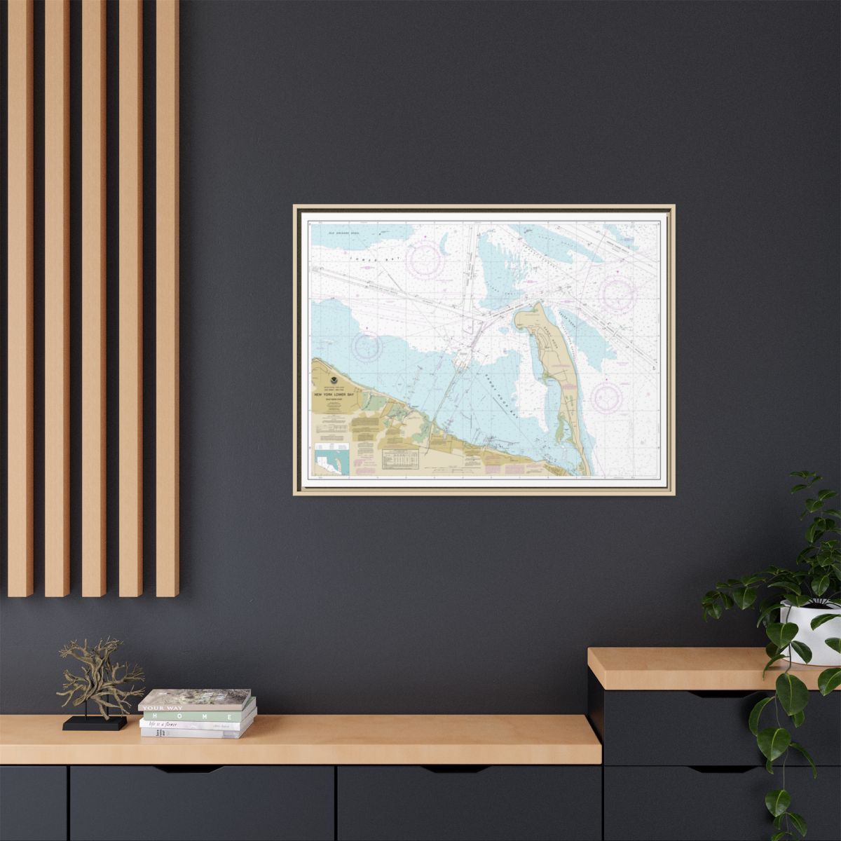 Chart 12401 New York Lower Bay Southern part - NOAA Nautical Chart Floating Frame Canvas | 32" x 24" | 40" x 30" - Natural context-2