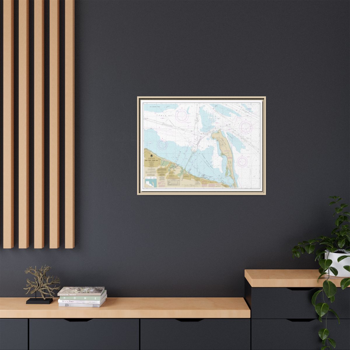Chart 12401 New York Lower Bay Southern part - NOAA Nautical Chart Floating Frame Canvas | 32" x 24" | 40" x 30" - Natural context-2