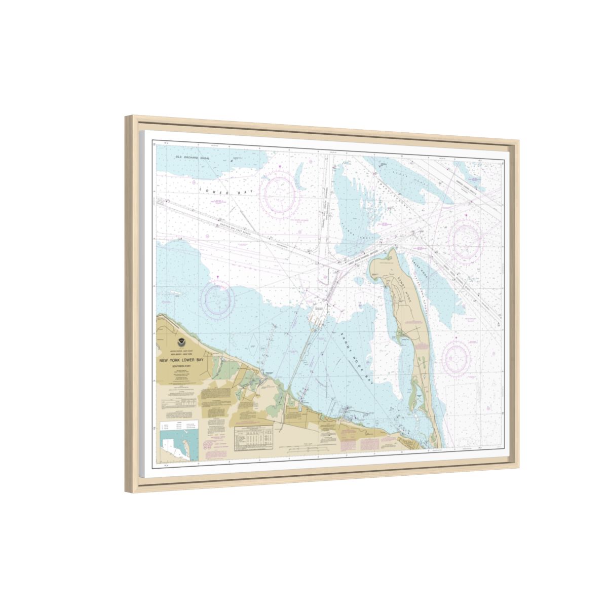 Chart 12401 New York Lower Bay Southern part - NOAA Nautical Chart Floating Frame Canvas | 32" x 24" | 40" x 30" - Natural side