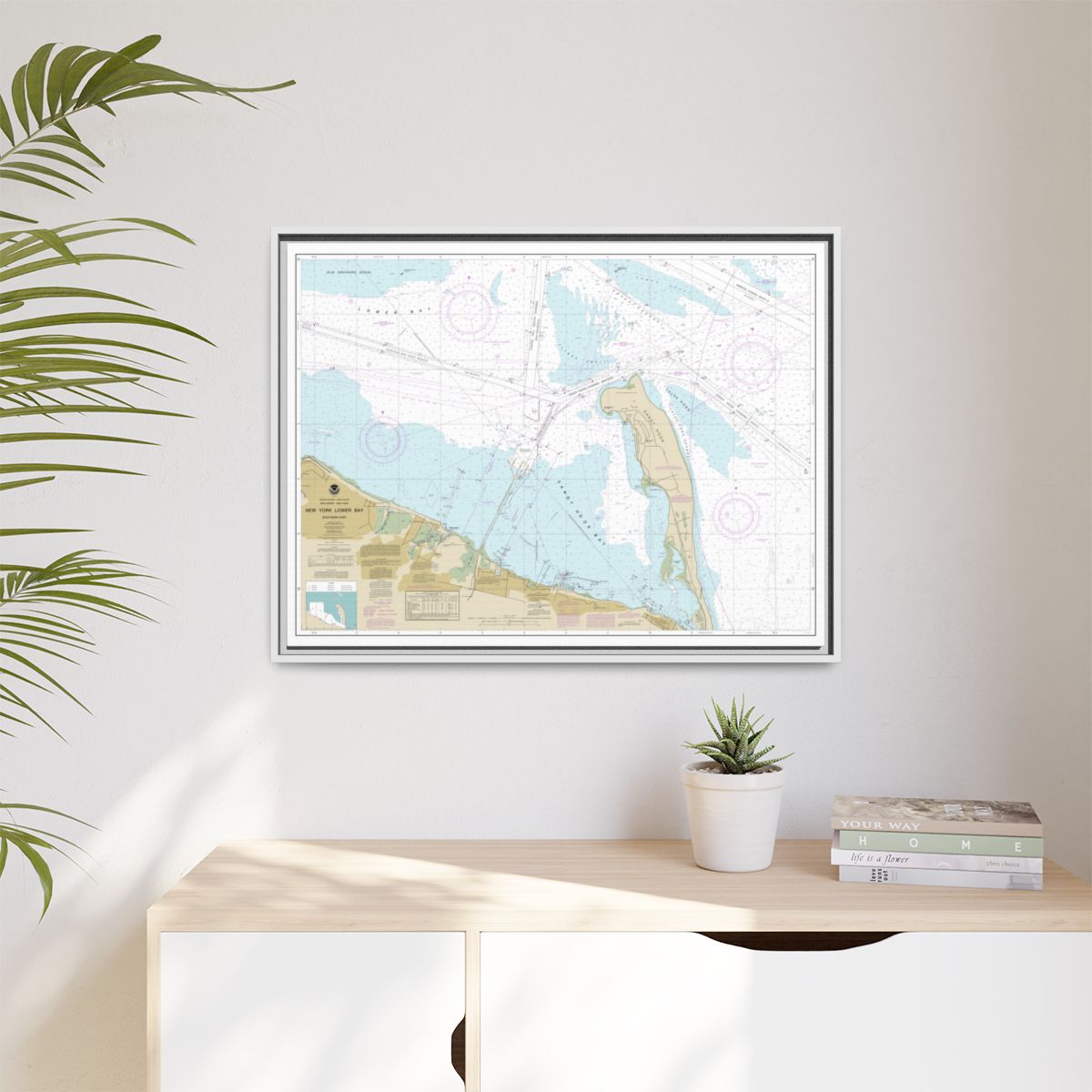 Chart 12401 New York Lower Bay Southern part - NOAA Nautical Chart Floating Frame Canvas | 32" x 24" | 40" x 30" - White context-1