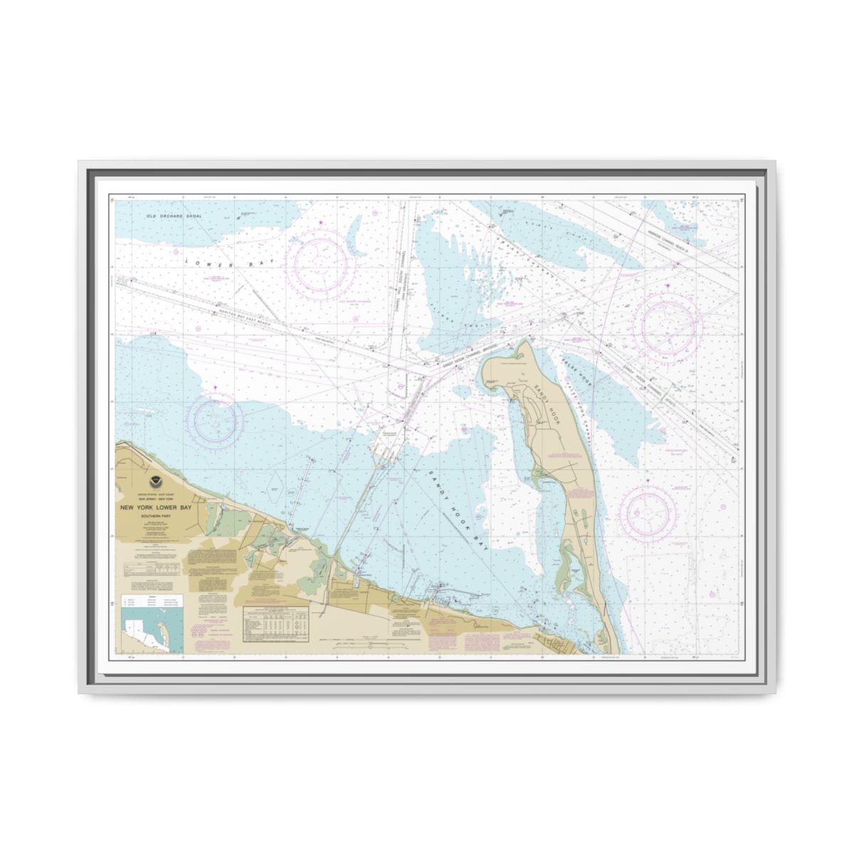 Chart 12401 New York Lower Bay Southern part - NOAA Nautical Chart Floating Frame Canvas | 32" x 24" | 40" x 30" - White front
