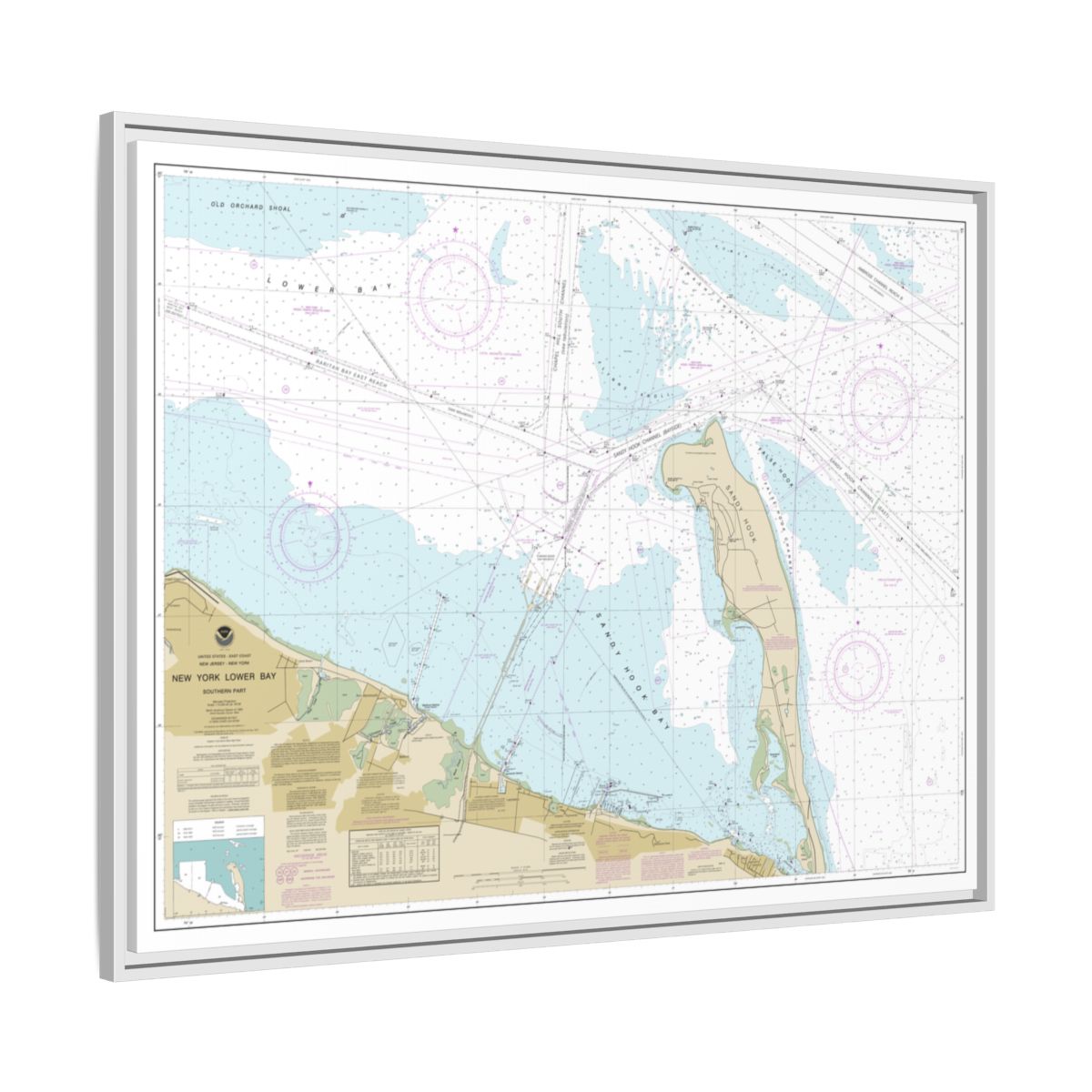Chart 12401 New York Lower Bay Southern part - NOAA Nautical Chart Floating Frame Canvas | 32" x 24" | 40" x 30" - White side