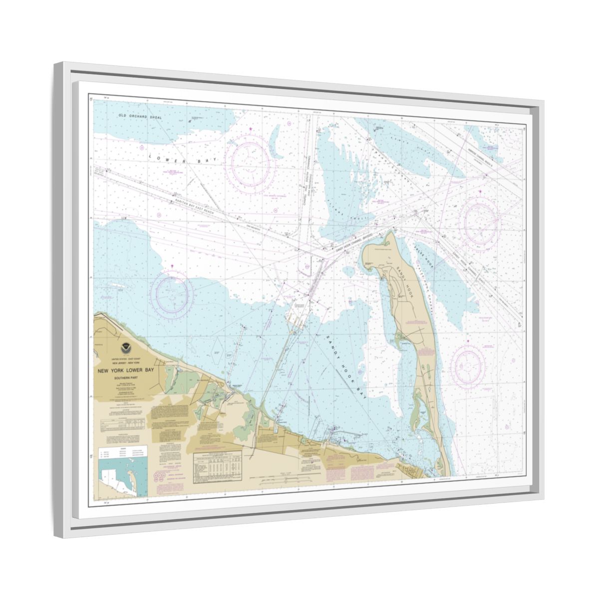 Chart 12401 New York Lower Bay Southern part - NOAA Nautical Chart Floating Frame Canvas | 32" x 24" | 40" x 30" - White side