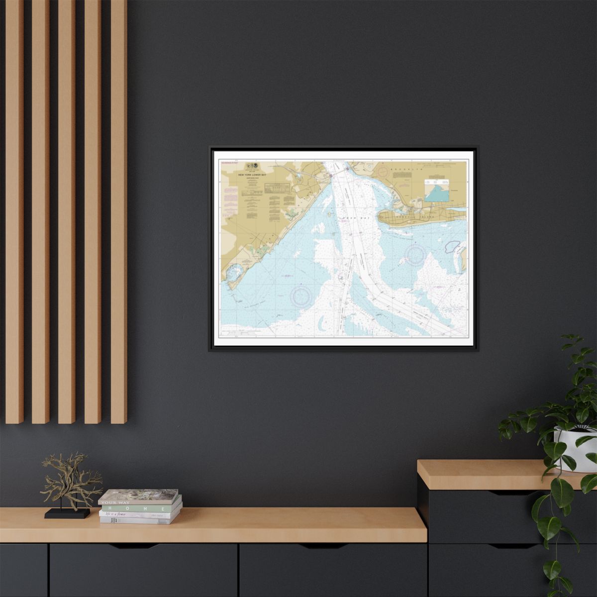 Chart 12402 New York Lower Bay Northern part - NOAA Nautical Chart Floating Frame Canvas | 32" x 24" | 40" x 30" - Black context-2