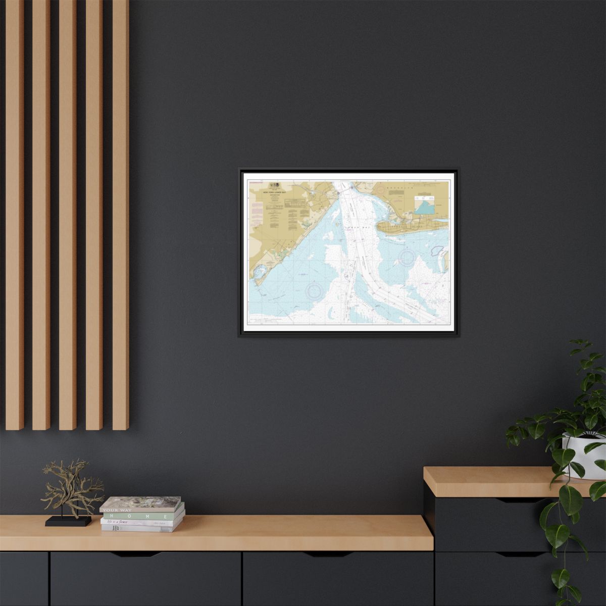 Chart 12402 New York Lower Bay Northern part - NOAA Nautical Chart Floating Frame Canvas | 32" x 24" | 40" x 30" - Black context-2