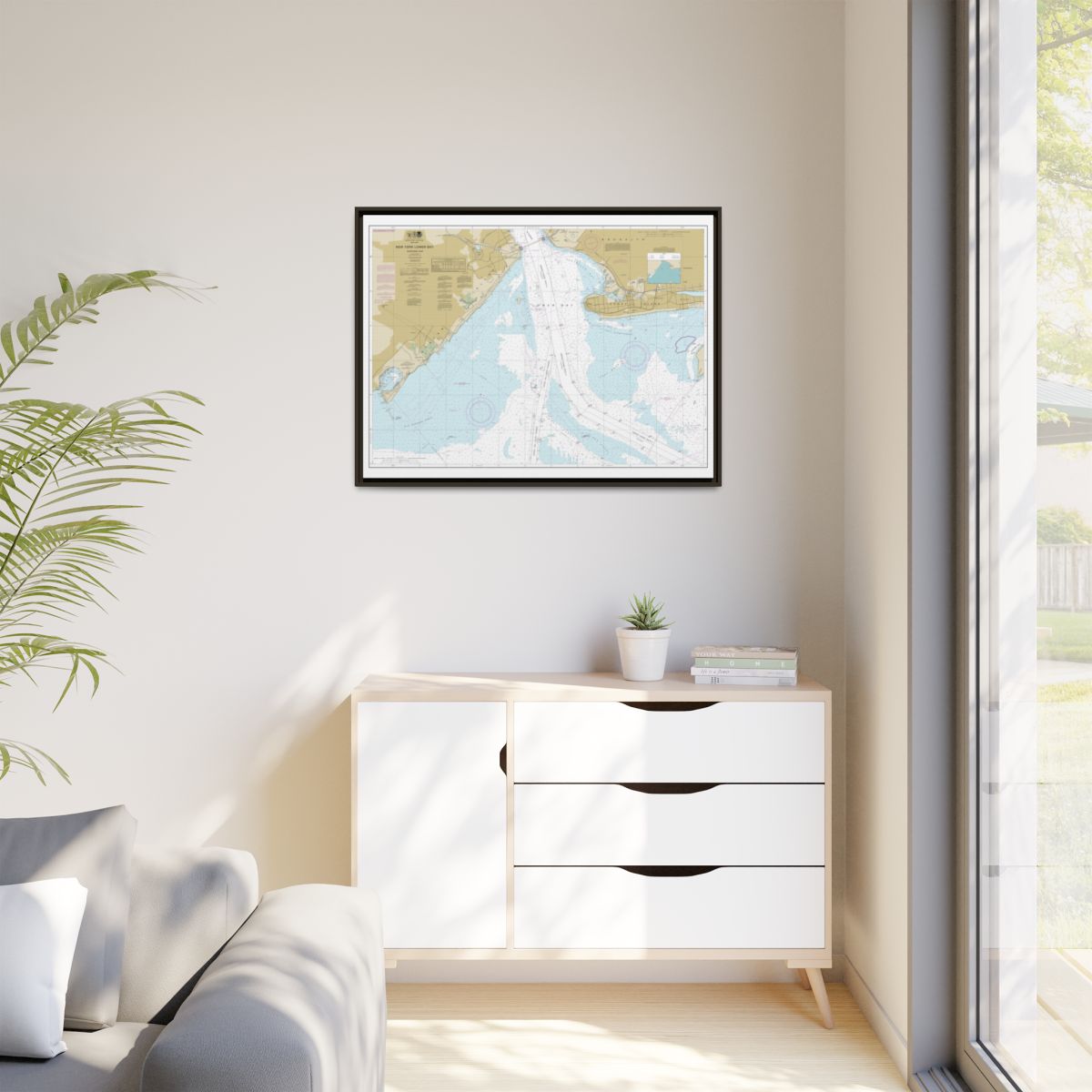 Chart 12402 New York Lower Bay Northern part - NOAA Nautical Chart Floating Frame Canvas | 32" x 24" | 40" x 30" - Espresso context-1