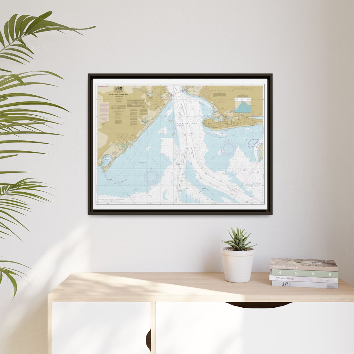 Chart 12402 New York Lower Bay Northern part - NOAA Nautical Chart Floating Frame Canvas | 32" x 24" | 40" x 30" - Espresso context-1